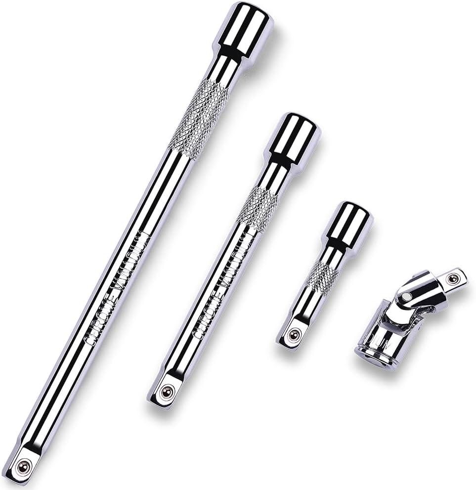 StrugDeas 4 Piece 3/8 Inch Drive Extension Bar Set, 3/8 Inch Drive Socket Extension Set Includes 3, 6, and 10 Inch Extensions and Universal Joint Socket