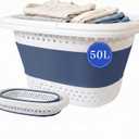 50L Blue Pop Up Storage Laundry Basket Hamper with Handle Collapsible Plastic Foldable Laundry Basket Container Organizer for Washing Storage