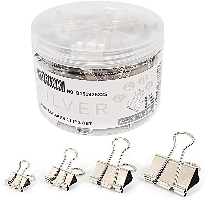 Binder Paper Clips, Assorted Sizes Set (Mini, Small, Medium, Large) for Office School and Home Supplies (Silver)
