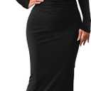 BTFBM Women Bodycon Maxi Dress Long Sleeve Back Slit Ruched Elegant Party Cocktail Formal Spring Wedding Guest Dresses (X-Large, Black)