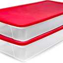 HOMZ 2-pack Holiday Tote, Clear Plastic Storage Organizer Bins with Lids, 41 Quart, Red-Stackable Organizing Containers for Christmas Ornament Decoration, Gift Wraps, and Crafts
