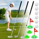 Kids Golf Club Set, 3 Piece Training Set with Wood Iron Putter, 6 Practice Balls, Putting Cups and Flags