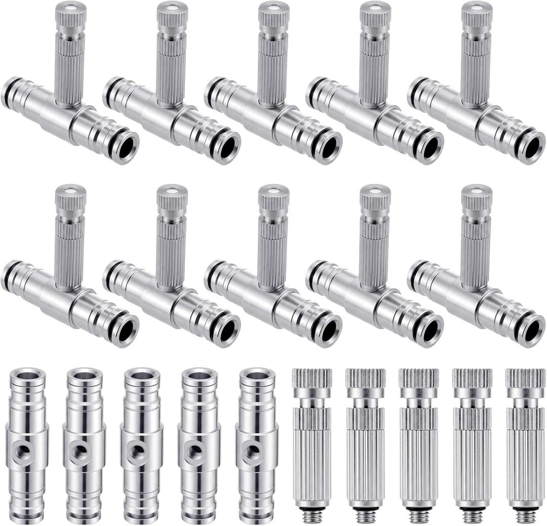 20pcs Misting Nozzles Kit Brass Patio Misting Kit Include Brass Micro-nozzles and Inch Slip Connectors for Outdoor Cooling System (1/4 Inch)