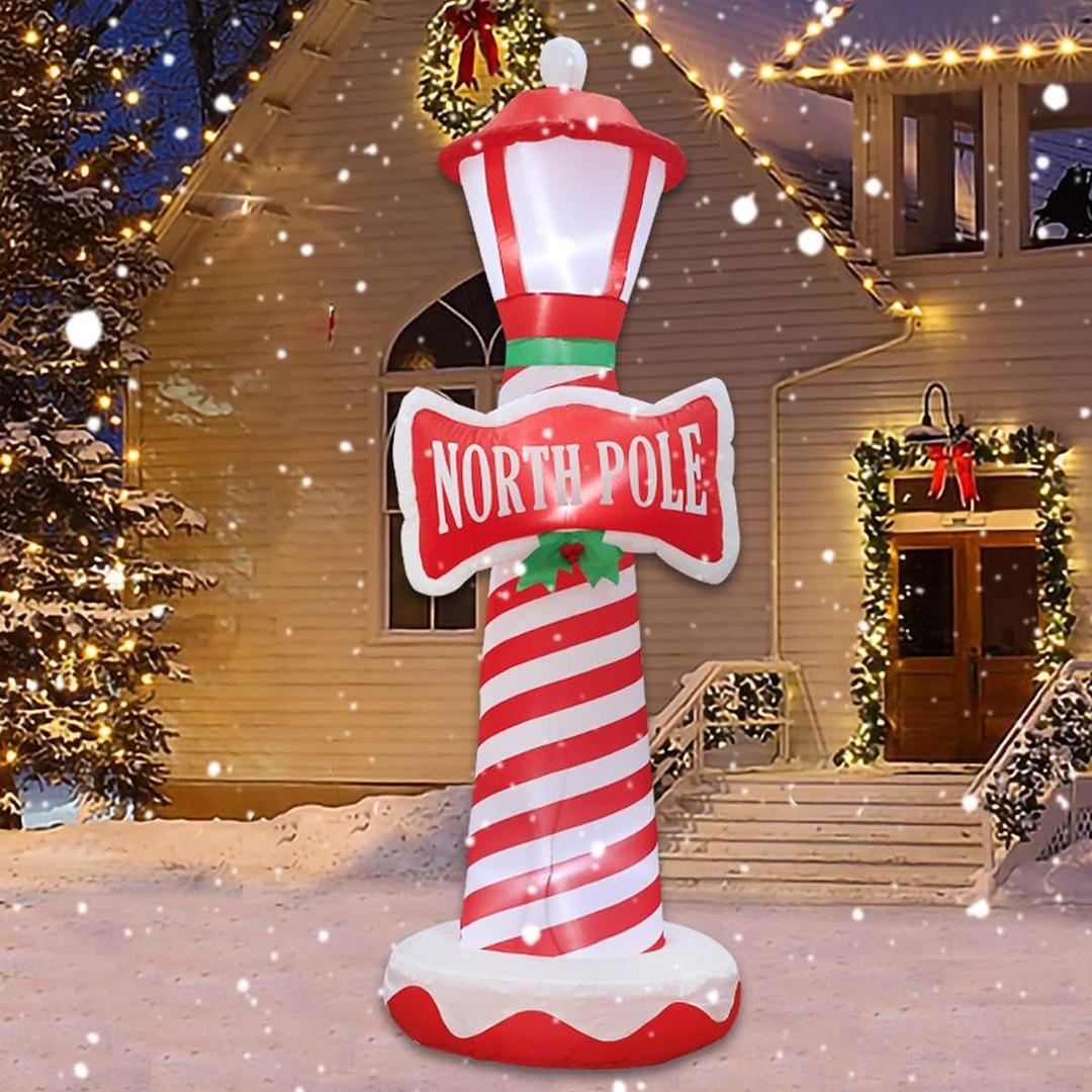 Poptrend Inflatable Christmas Decorations Inflatable Lighthouse Xmas Blow Up Decor for Yard Lawn Home with LED Christmas Lights
