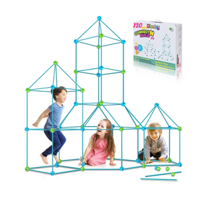 Kids Fort Building Kit 120 Pieces Construction STEM Toys for 3 4 5 6 7 8 9 10 11 12 Years Old Boys and Girls Ultimate Forts Builder Gift Build DIY Educational Learning Toy for Indoor & Outdoor