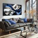 Blue Silver Abstract Picture Wall Art Modern 3D Textured Canvas Decor for Living Room Bedroom Office Flow Artwork 24" x 48"