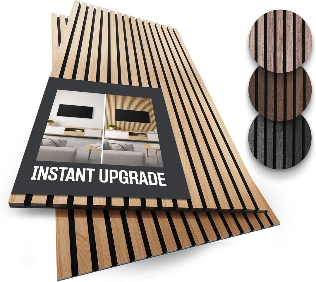 2-Pack Wood Panels for Wall - Acoustic Wood Slat Wall Panels, Soundproof Wooden Paneling for Interior Decor