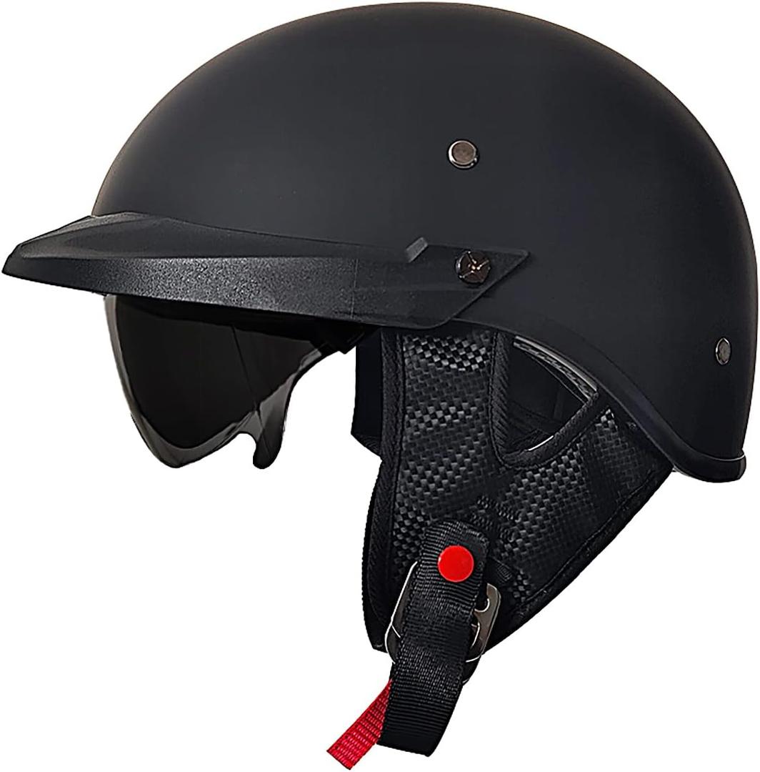 Motorcycle Half Helmet with Sun Visor Motorcycle Helmets for Men Women Helmet for Adult Scooter ATV Cruiser DOT Approved (X-Large, matte black)
