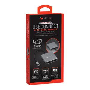 HELIX 4-in-1 USB-C Adapter with Dual HDMI, USB-C, and USB-A 3.0