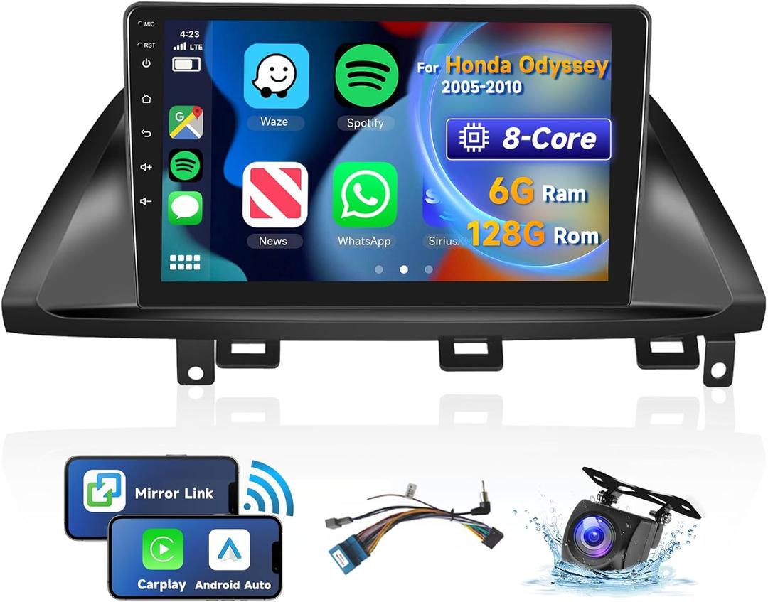 [8 CORE 6G+128G] for Honda Odyssey 2005-2010 Car Radio with Wireless Carplay/Android Auto, 10.1" Android 15 IPS Touch Screen Car Stereo, Bluetooth, GPS, 5G WiFi, SWC, DSP+Backup Camera