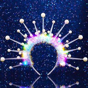 DRESBE Light Up Pearl Crown Headband LED halo Headbands Glow Party Hair Accessories for Women
