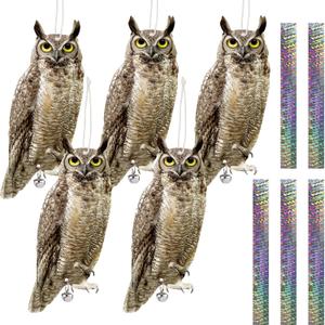 5PCS Plastic Owl to Scare Pigeons Away Flat Paper Fake Owl to Keep Pigeon Away from Balcony Hanging Garden Owl Scare Devices with Reflective Tape Garden Decor for Windows Patio Roof Yard Outdoor