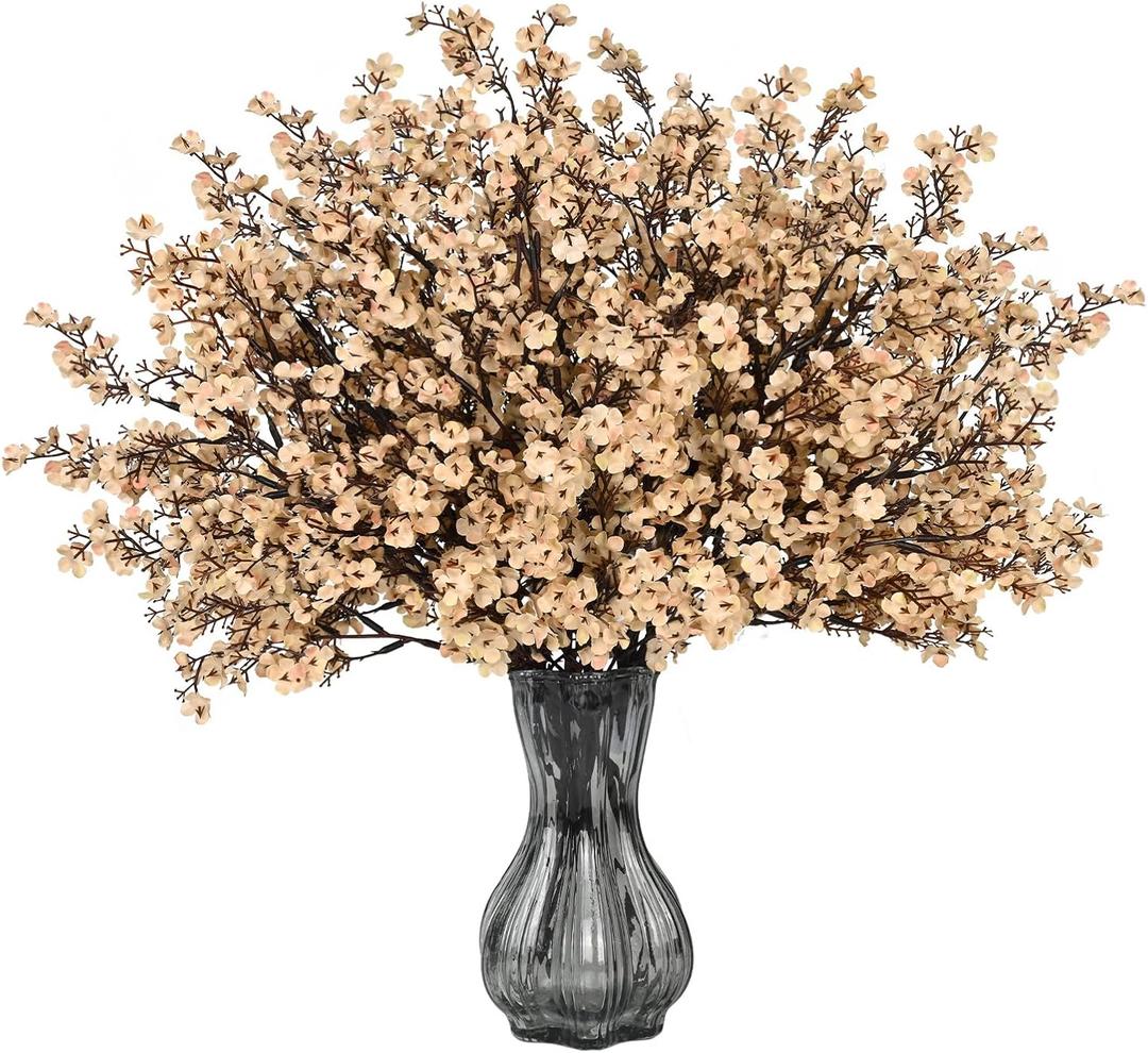 Waipfaru 6Pcs Fake Flowers Babys Breath Silk Artificial Beige Flowers Gypsophila Bouquets Bulk Real Touch Stems for Boho Home Living Room Decor DIY Floral Arrangement Table Centerpieces