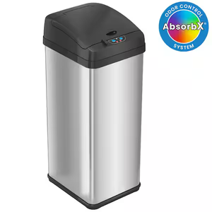 13 Gallon / 49 Liter Stainless Steel Rectangular Sensor Trash Can with AbsorbX® Odor Filter