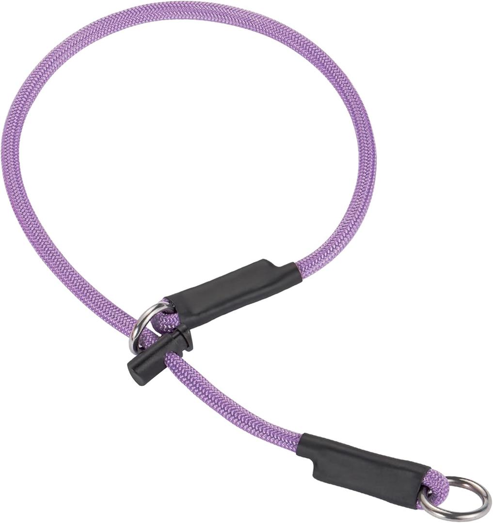 Martingale Dog Collar, 5/16 High-Strength Nylon Rope Slip Collar with Spring-Loaded Adjustable Stopper for Small, Medium & Large Dogs(Light Purple, 26 inch)
