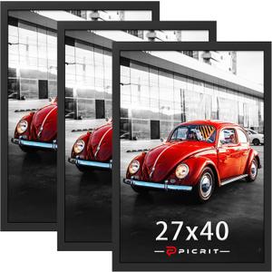 Picrit 27x40 inch Poster Frame 3 Pack, Black Poster Frame, Display Poster 24 x 36 with Mat or 27 x 40 Without Mat for Horizontal or Vertical Wall Mounting