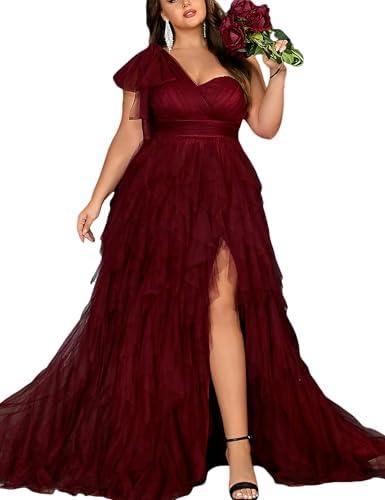 Women's Plus Size Wedding Guest Long Dress One Shoulder Summer Maxi Elegant Evening Party Cocktail Gown for Bridesmaid Prom, 3XL