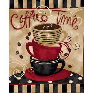 LukFun Paint by Numbers for Adults, DIY Acrylic Painting Paint by Number Kit Coffee Cups, 16 x 20 inch (Coffee Time, Without Frame)