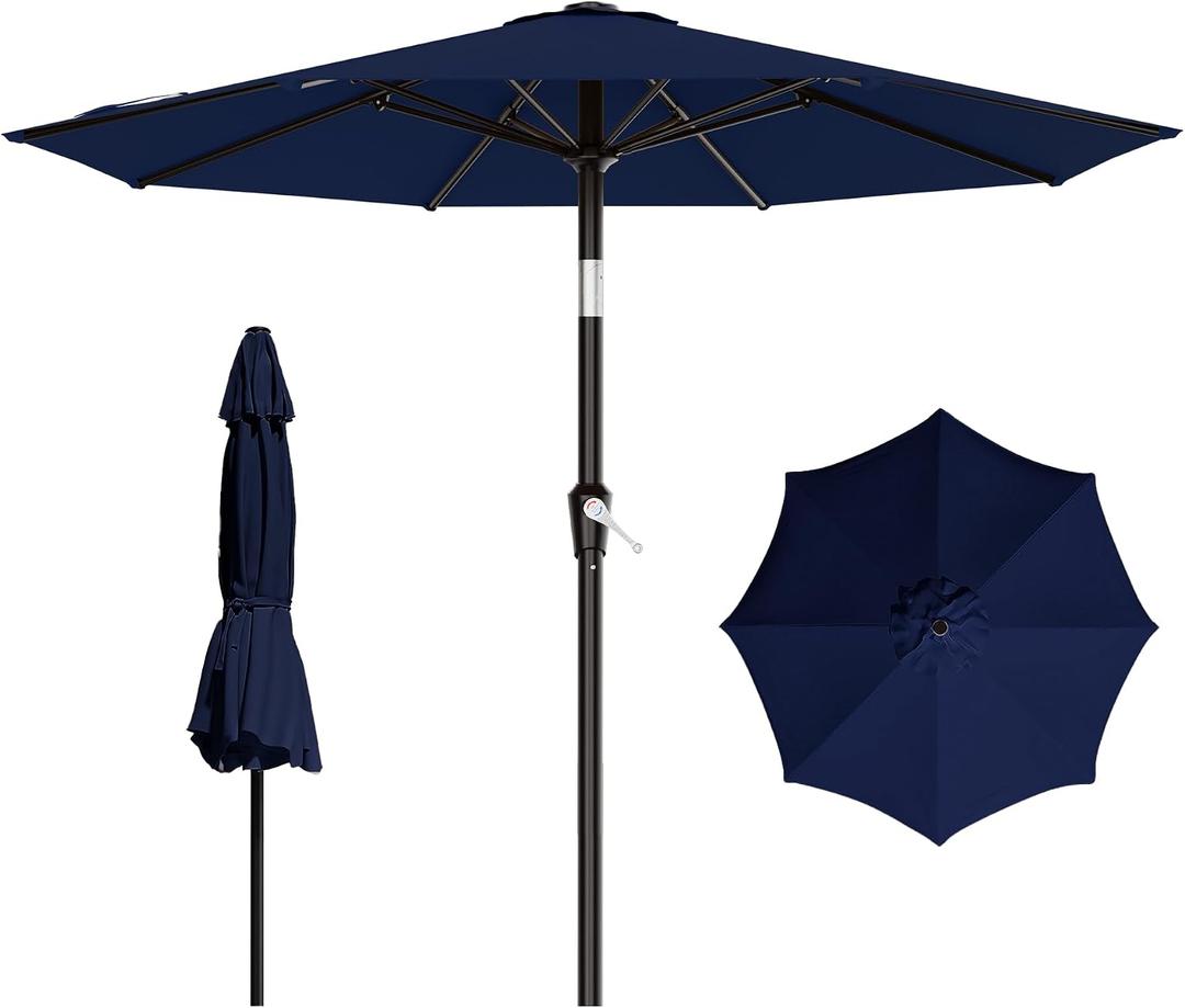 AreShark 9 FT Patio Umbrella for Outdoor, Outdoor Umbrella with Push Button Tilt and Crank, Outdoor Patio Umbrellas with 8 Sturdy Ribs for Market, Garden, Deck, Backyard, Pool (Navy)