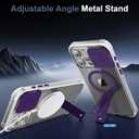 KPV for iPhone 15 Pro Max Case, Compatible with MagSafe, Camera Protection, Invisible Metal Stand, Clear Yellowing Resistant, with 2Pcs 9Htempered Glass Screen Protector(Purple)