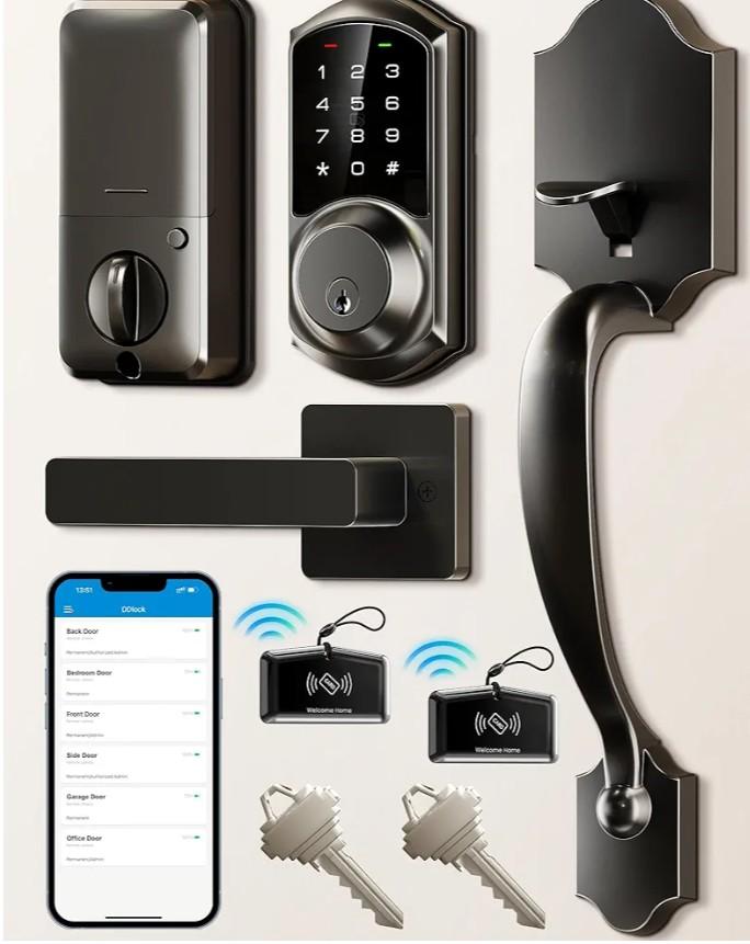 Veise VE06-H Smart Front Door Lock Set, App Control, Keyless Entry Deadbolt with Lever Handle, Electronic Digital Touchscreen Keypad, Auto Lock, Easy Install, Matte Black