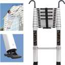 JADDUO Telescoping Ladder with Hooks, 16.5 FT Aluminum Collapsible Extension Ladder - 350 LBS Capacity, Non-Slip Feet, Portable Multi-Purpose Compact Ladder for Home, RV, Loft (All Aluinum 16.5FT with Hook,Silver, Silver)