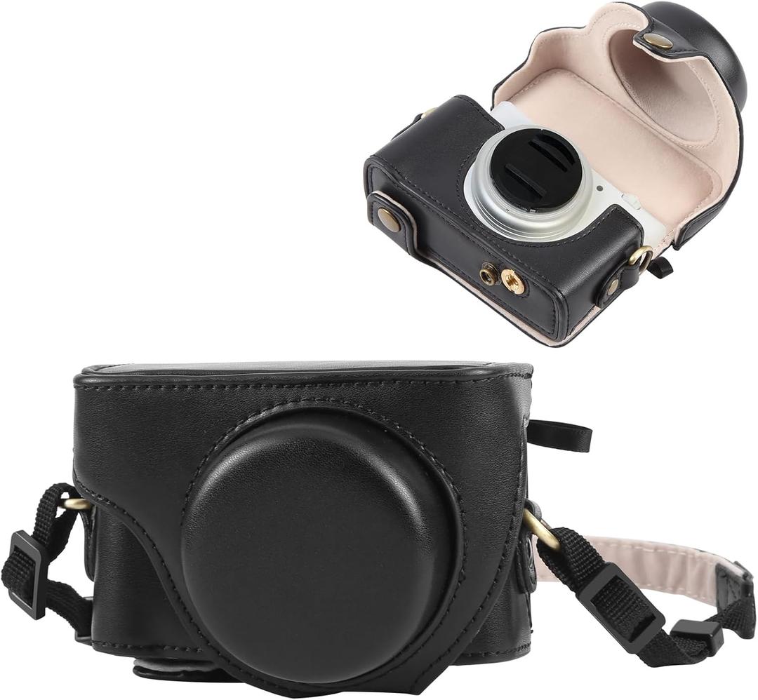 PULUZ Digital Camera Case for Sony ZV-1F Vlog Camera,Full Body Leather Camera Bag with Sony ZV-1F Case Shoulder Strap-Travel Protective Carrying Storage Bag (Black)