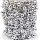 INSPIRELLE 99 Feet Silver Christmas Tree Beads Artificial Pearls Garland Chain Plastic Bead Roll for DIY Christmas Wedding Decoration