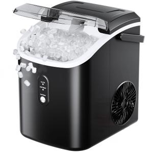 EUHOMY Nugget Ice Maker Countertop with Handle Ice in 6-8 Mins 15.4Kg/Day Auto-Cleaning Portable Sonic Ice Machine with Soft Chewable Pellet Ice with Ice Scoop/Basket for Home/Kitchen/Office