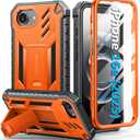 FNTCASE for iPhone 16e Phone Case: Military Grade [Built-in Screen Protector] [Kickstand] Matte Textured Drop Proof Protection Cover | Rugged Shockproof TPU Protective Sturdy Cases 2025 - Orange
