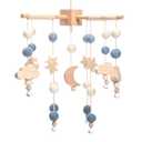 Boho Baby Crib Mobile Decor - Wooden Moon and Stars Nursery Mobiles with Cloud for Bassinet Starry Night Handmade Soft Felt Beads Hanging Wind Chime Toys Pendant for Infant Newborn Boy and Girl (Blue)