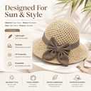 Versatile Woven Straw Sun Hat for Women,Women's Sun Hat,Wide Brim UV Protection Foldable Beach Hat with Bow, Summer Hats (Beige)