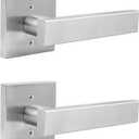 Orger 2 Pack Dummy Door Handle Satin Nickel Non-Turning Door Pull, Nickel Dummy Door Lever with Square Rosette Non-Turning Interior Door Lever for Closet and Pantry