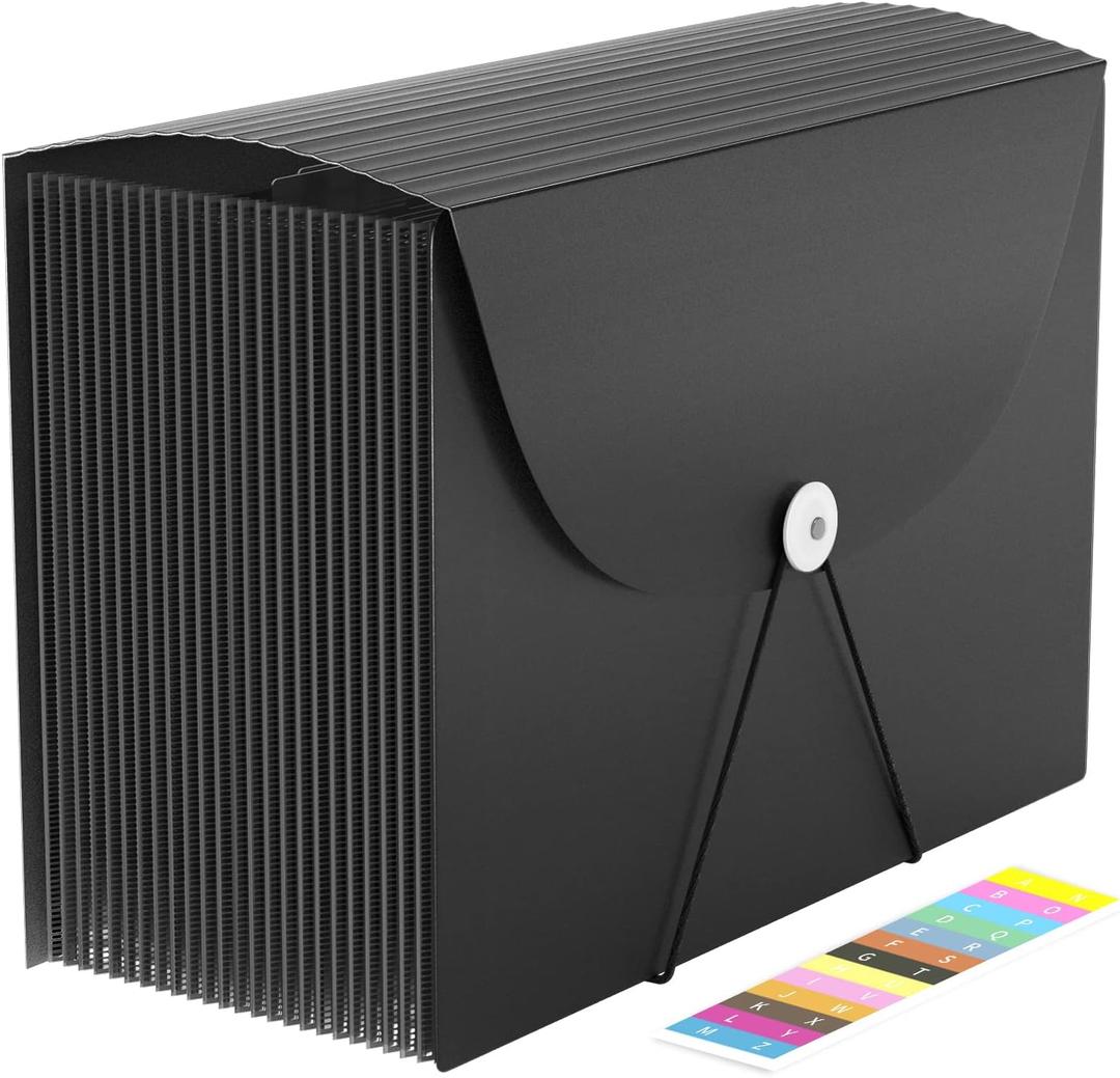 Expanding File Folder,Accordian File Organizer,24 Pockets Document Organizers Letter Size,Expandable Filing Box,Special Designed for Portable Use,Accordion Folders for Documents Storage Black