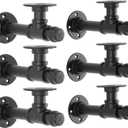 Industrial Pipe Shelf Bracket 6.7",Iron L Pipe Shelving Wall Floating Shelf Bracket for 6-12" Board,Industrial Pipe Shelves Heavy Duty Black Metal Pipe Clothing Rack 6 Pack, Include Accessories