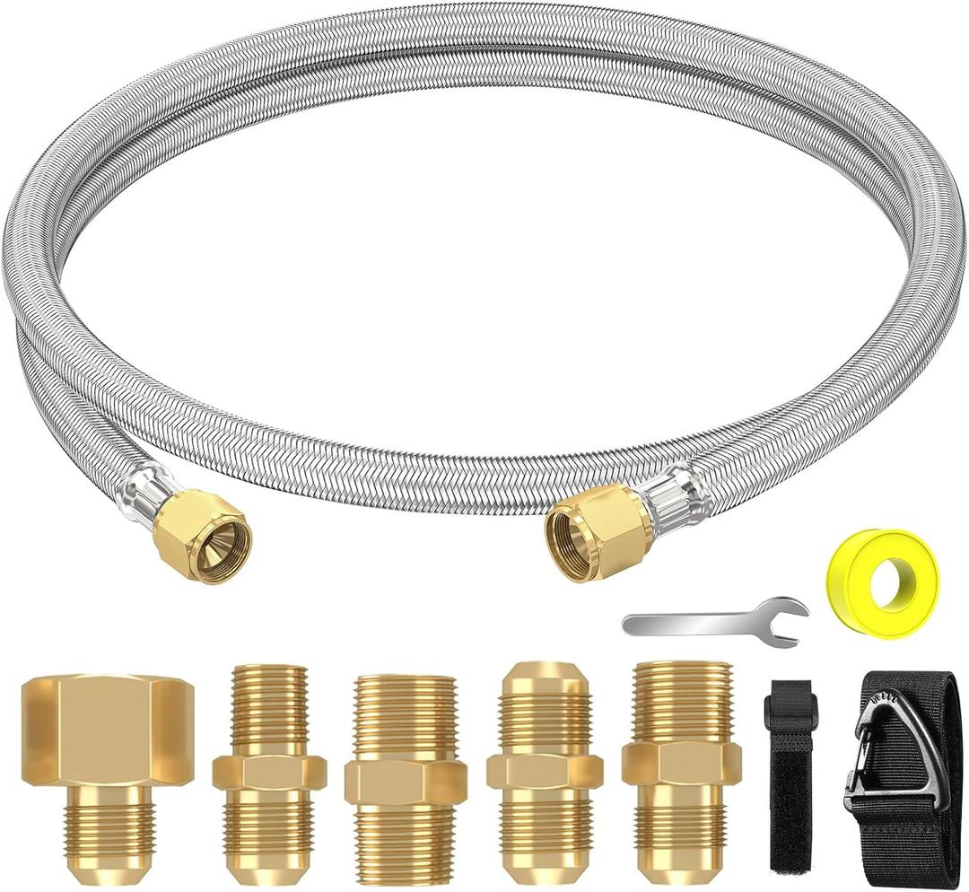 Upgraded 6 Feet High Pressure Braided Propane Hose Extension with Conversion Coupling 3/8" Flare to 1/2" Female NPT, 1/4" Male NPT, 3/8" Male Flare for BBQ Grill, Fire Pit, Heater