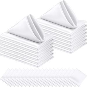 Tegeme 100 Pcs Satin Napkins Bulk 17 x 17 Inch Square Cloth Napkins Set Soft Silk, Hemmed Edges, Washable and Reusable for Party Wedding Dinner Banquet Restaurant Table Decorations(White)