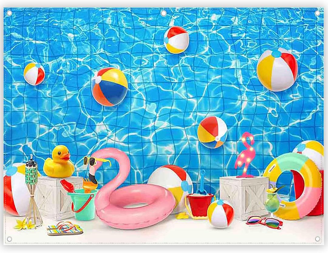 8x6ft Summer Swimming Pool Photography Backdrop Water Banner | Blue Splash Waves Tropical Beach Ocean Ball Background, Kids Adults Party Decorations, Holiday Photo Booth, Polyester Fabric