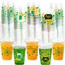 WorldBazaar St. Patrick's Day Disposable Cups 100 pcs Green Shamrock Plastic Drink Cups for Beverages Lucky Irish St. Paddy's Day Party Supplies 12 oz