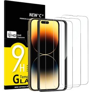 NEW'C 3 Pack Designed for iPhone 14 Pro Max Screen Protector (6.7 inches),Tempered Glass with easy installation tool included,Case Friendly Ultra Resistant (Transparent)
