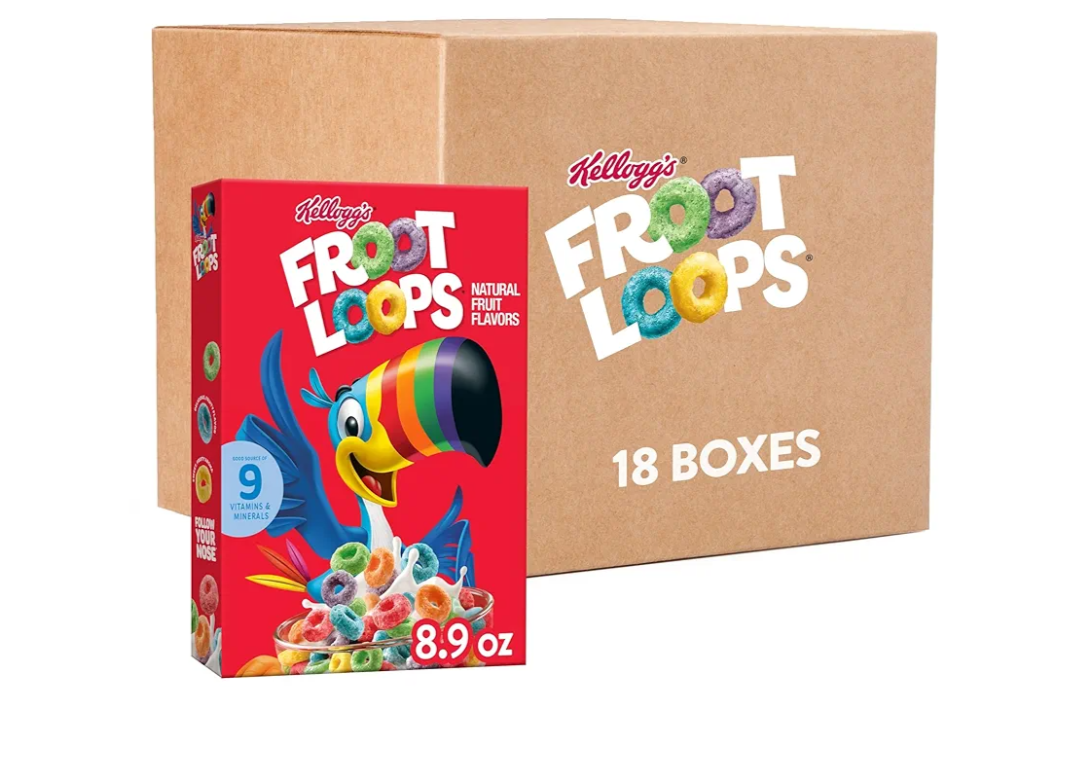 Kellogg’s Froot Loops Breakfast Cereal, Kids Cereal, Family Breakfast, Family Size, Original (70 small boxes)