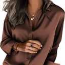 Satin Blouses for Women Silk Button Down Shirts Long Sleeve Business Casual Tops, Small