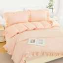 Girls Ruffled Cover Set Queen 3 Pieces Peach Pink Bedding Duvet Cover Sets Shabby Chic Ruffle Duvet Cover Set for Kids with 1 Comforter Cover 2 Pillowcases(Peach Pink, Queen)