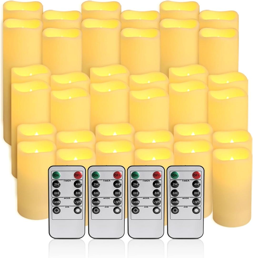 36Pack Flameless LED Candles, Waterproof for Indoor & Outdoor Use, Equipped with 10-Key Remotes & Timer, Ideal for Weddings, Table Decor, Festivals & Home Accents