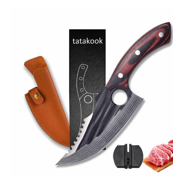 Butcher Knife for Meat Cutting,Hand Forged Viking Knife with Sheath,Caveman Knives Camping knife for Kitchen,Meat Cleaver Boning Knife