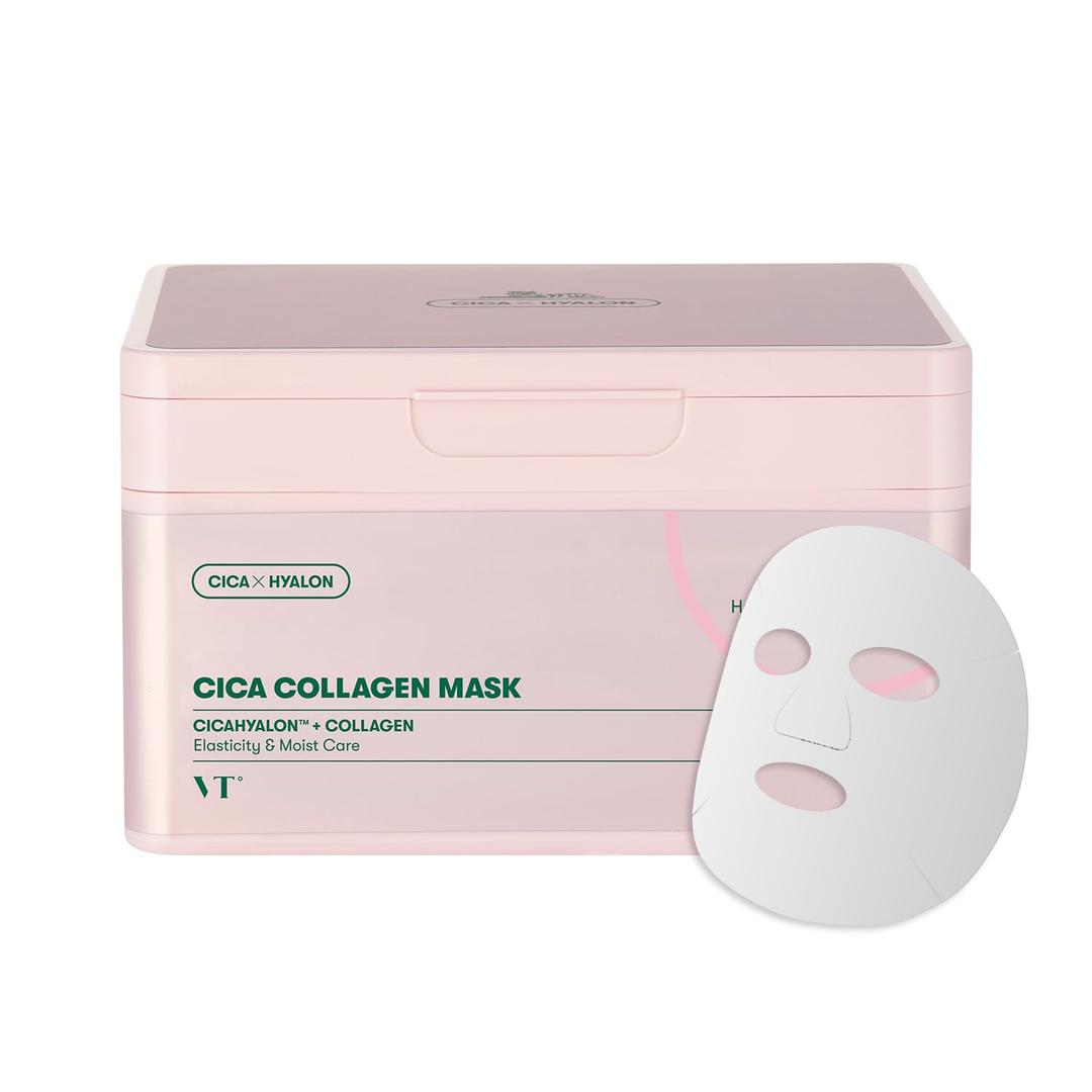 VT COSMETICS CICA Collagen Daily Mask 30 Sheets, 300Da Low Molecular Collagen for Skin Elasticity, Hydrating & Firming, Pink Collagen Essence, Korean Face Mask