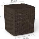 14 Gallon Outdoor Storage Box, Faux Rattan Deck Box with Removable Lid & Lockable Feature, All-Weather Waterproof Storage Bench for Poolside, Garden Tools Delivery Packages, Brown