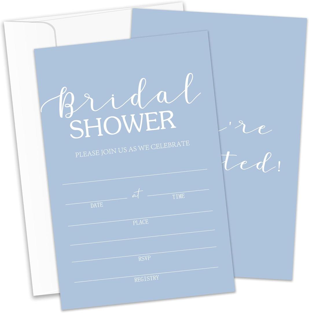 Bridal Shower Invitations With Envelopes, Blue Bridal Invite Cards, Fill in Blank (25 Pcs & Envelopes)/HLinvite-04