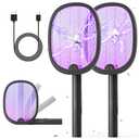 YISSVIC Electric Fly Swatter Foldable Bug Zapper Racket 2 in 1 Mosquito Killer with Purple Attractant Light Rechargeable 1800mAh for Indoor Home Backyard Patio Camping (Black-2 Pack)