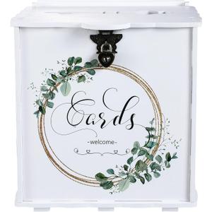 Bucherry Wedding Card Box with Lock White Wooden Gift Envelope Money Box for Reception Anniversary Graduation Birthday Party Decorations